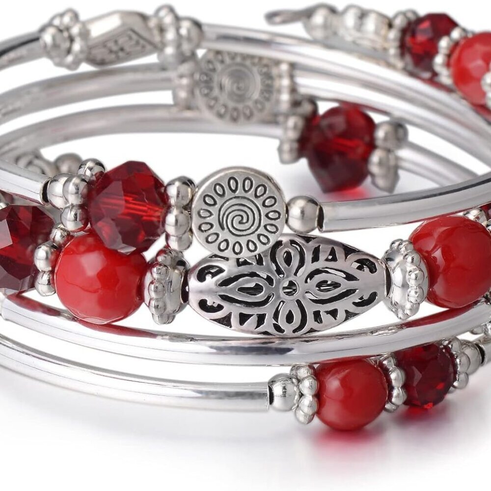 Stackable Silver Beaded Bracelets Women Layered B… - image 1